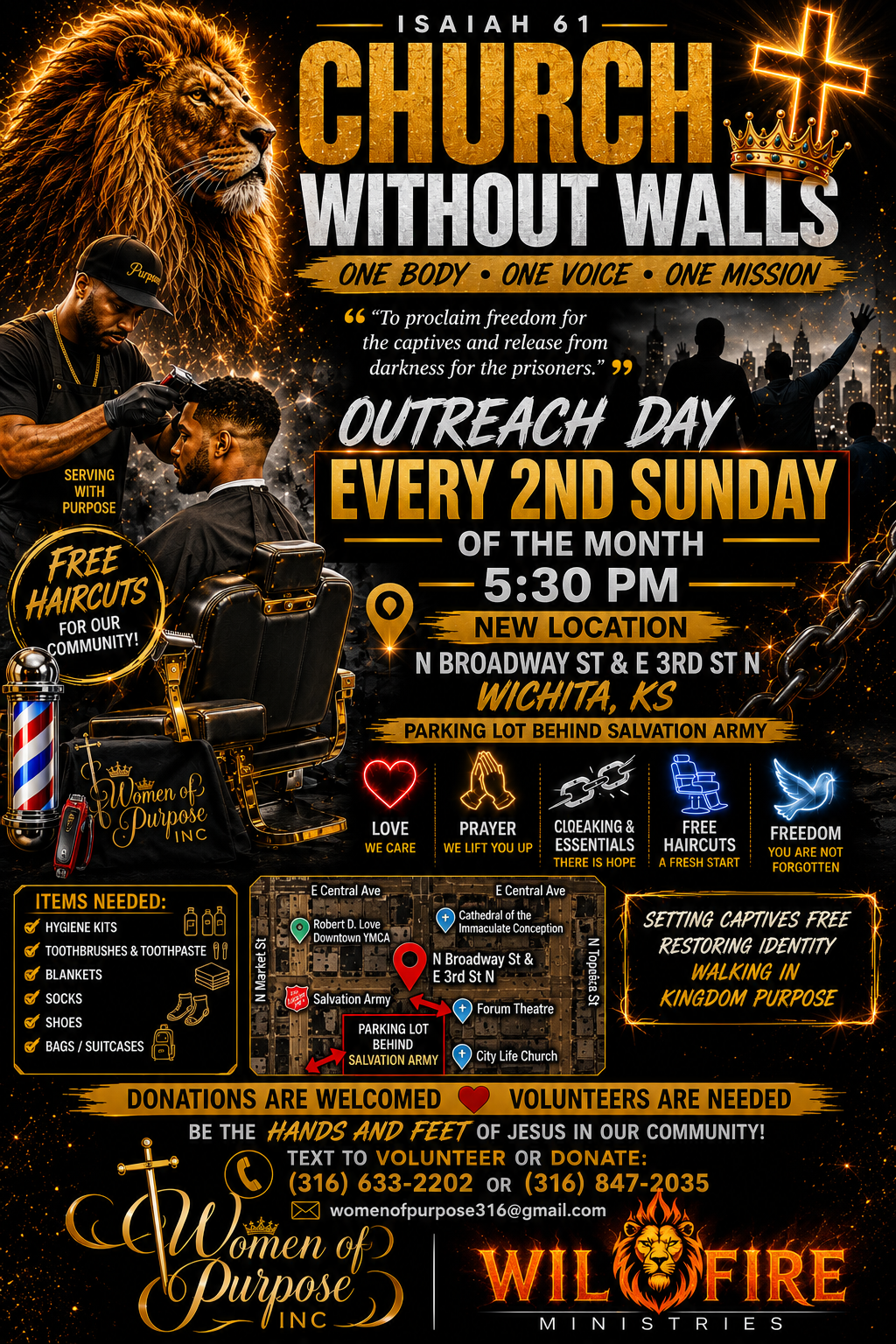 Church Without Walls outreach flyer — every 2nd Sunday in Wichita